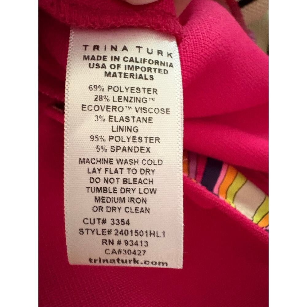 Trina Turk Pink Power Suit Blazer Wide Leg Flare Pant Set Gold Button Retro Mod - Picture 15 of 15